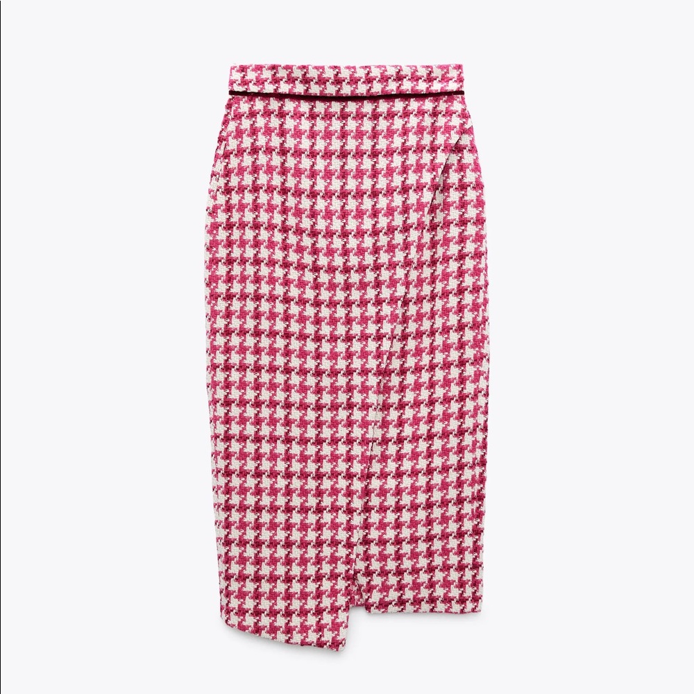 New Zara Textured Houndstooth Midi Pencil Skirt - Picture 3 of 9